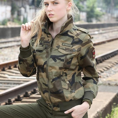 Load image into Gallery viewer, Military Camouflage Denim Bomber Jacket-women-wanahavit-camo-S-wanahavit

