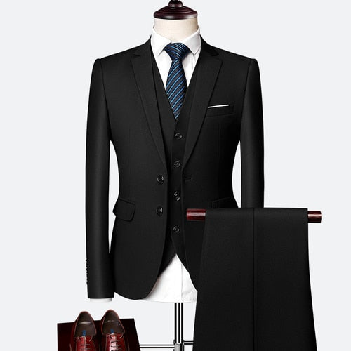 Load image into Gallery viewer, Formal Prom Business Slim Fit Suits Set Jacket, Pants &amp; Vest-men-wanahavit-black-XL-wanahavit
