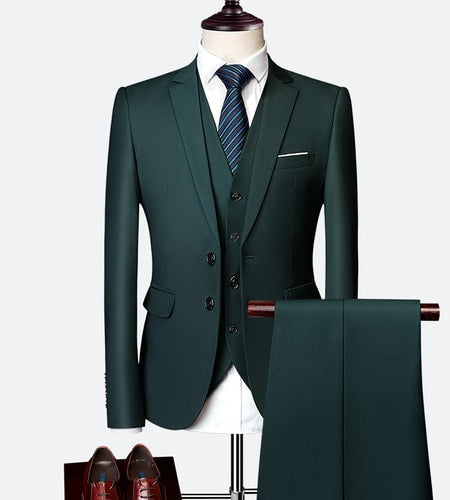 Formal Prom Business Slim Fit Suits Set Jacket, Pants & Vest-men-wanahavit-dark green-XL-wanahavit