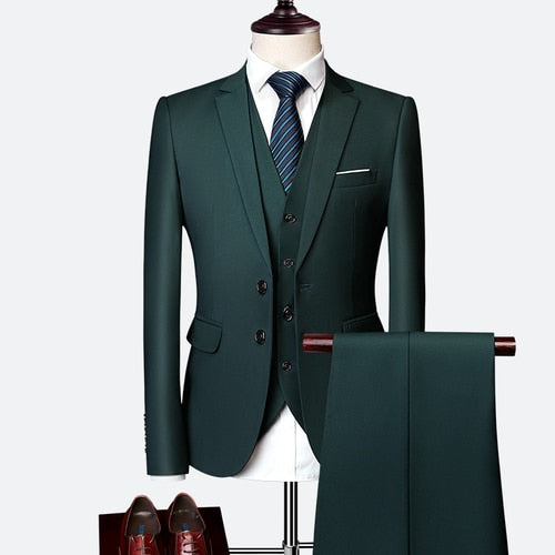 Load image into Gallery viewer, Formal Prom Business Slim Fit Suits Set Jacket, Pants &amp; Vest-men-wanahavit-dark green-XL-wanahavit
