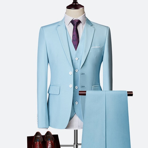 Load image into Gallery viewer, Formal Prom Business Slim Fit Suits Set Jacket, Pants &amp; Vest-men-wanahavit-sky blue-XL-wanahavit
