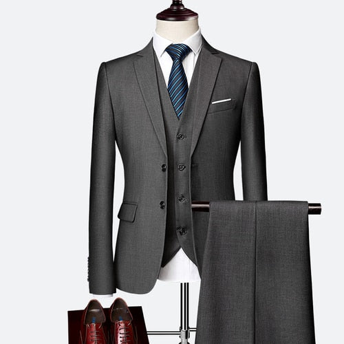 Load image into Gallery viewer, Formal Prom Business Slim Fit Suits Set Jacket, Pants &amp; Vest-men-wanahavit-gray-XL-wanahavit
