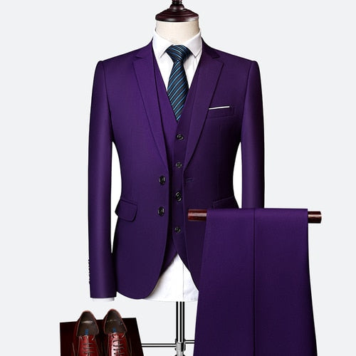 Load image into Gallery viewer, Formal Prom Business Slim Fit Suits Set Jacket, Pants &amp; Vest-men-wanahavit-purple-XL-wanahavit
