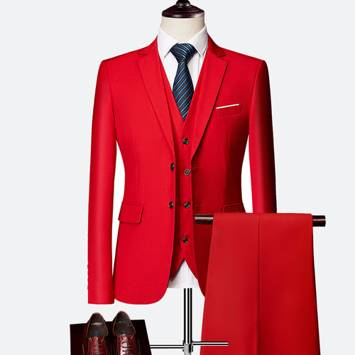 Load image into Gallery viewer, Formal Prom Business Slim Fit Suits Set Jacket, Pants &amp; Vest-men-wanahavit-red-XL-wanahavit
