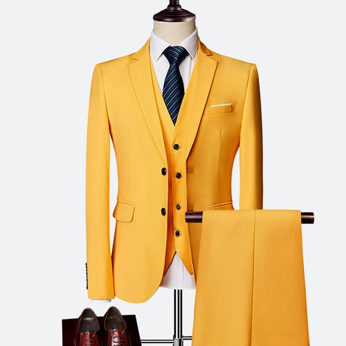 Load image into Gallery viewer, Formal Prom Business Slim Fit Suits Set Jacket, Pants &amp; Vest-men-wanahavit-yellow-XL-wanahavit
