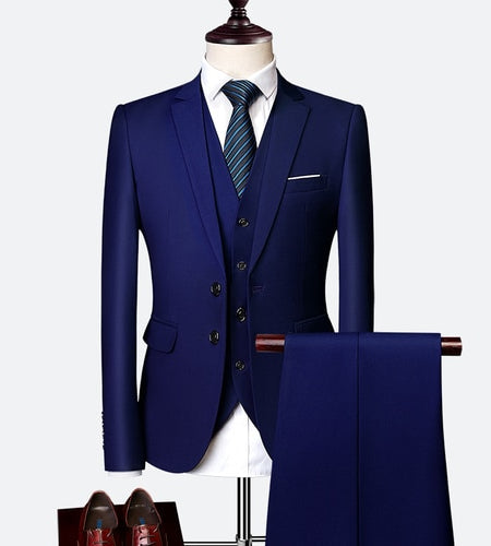 Formal Prom Business Slim Fit Suits Set Jacket, Pants & Vest-men-wanahavit-Royal blue-XL-wanahavit
