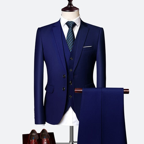 Load image into Gallery viewer, Formal Prom Business Slim Fit Suits Set Jacket, Pants &amp; Vest-men-wanahavit-Royal blue-XL-wanahavit
