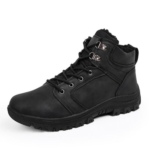 Load image into Gallery viewer, Men High Top Lace Up Hiking Boots With Fur-men-wanahavit-Black-6.5-wanahavit
