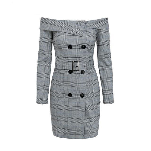 Load image into Gallery viewer, Plaid Gray Ruffle Split Button Buckle Robe Midi Vintage Dress-women-wanahavit-Gray-S-wanahavit
