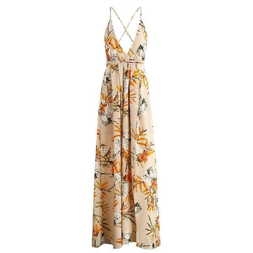 Load image into Gallery viewer, Backless Boho Floral Print Long Chiffon Sexy Dress-women-wanahavit-Print 1-S-wanahavit
