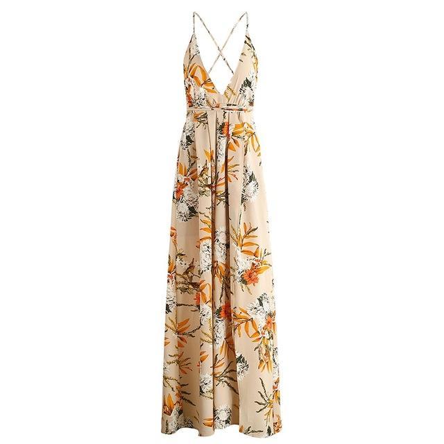 Backless Boho Floral Print Long Chiffon Sexy Dress-women-wanahavit-Print 1-S-wanahavit