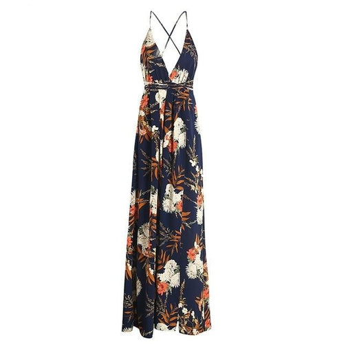 Load image into Gallery viewer, Backless Boho Floral Print Long Chiffon Sexy Dress-women-wanahavit-Print 2-S-wanahavit
