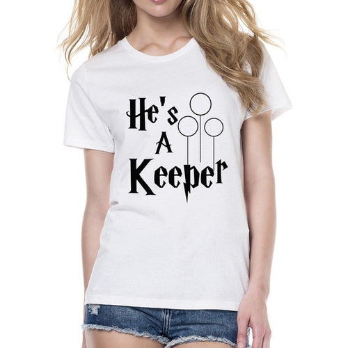 Load image into Gallery viewer, She&#39;s A Catch He&#39;s A Keeper Matching Couple Tees-unisex-wanahavit-FE02-FSTWH-L-wanahavit
