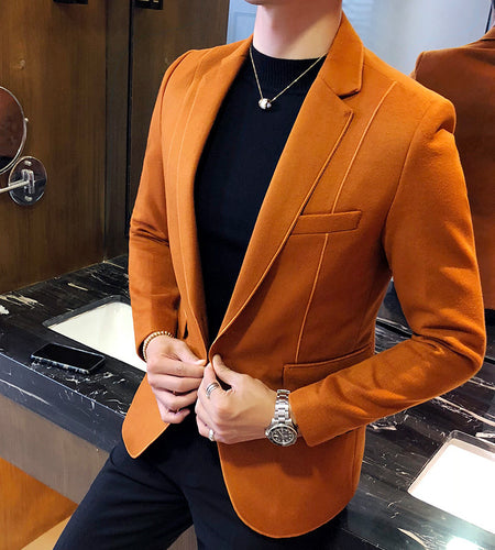 Vintage Wool Blend Solid Color Business Blazer-men-wanahavit-orange-M-wanahavit
