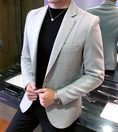 Vintage Wool Blend Solid Color Business Blazer-men-wanahavit-gray-M-wanahavit