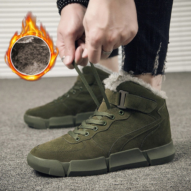 Winter Velvet Warm Sneakers Outdoors Waterproof Shoe-men-wanahavit-Army Green Boots Fur-6.5-wanahavit