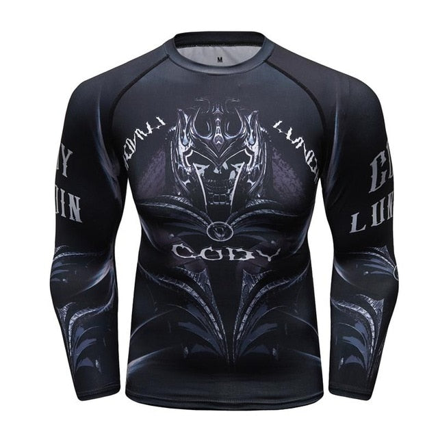 MMA Printed Workout Quick Dry Fitness Long Sleeves-men fitness-wanahavit-3-M-wanahavit