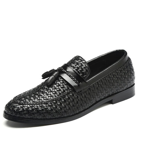 Load image into Gallery viewer, Oxford Microfiber Leather Tassel Luxury Slip On Loafer Shoes-men-wanahavit-Black Casual Shoes-5.5-wanahavit
