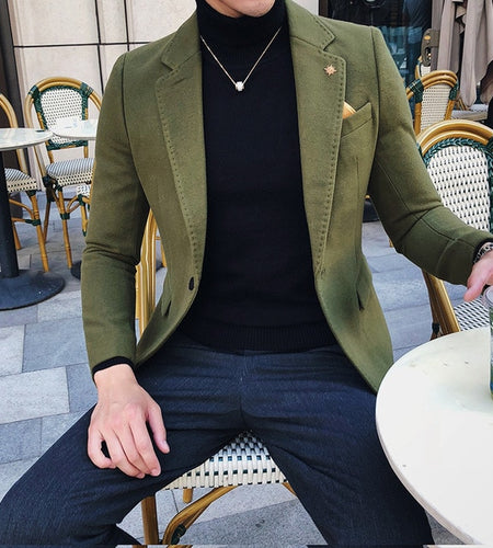 Luxury Solid Colored Wool Blend Winter Blazer-men-wanahavit-Green-M-wanahavit