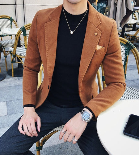 Luxury Solid Colored Wool Blend Winter Blazer-men-wanahavit-Khaki-M-wanahavit