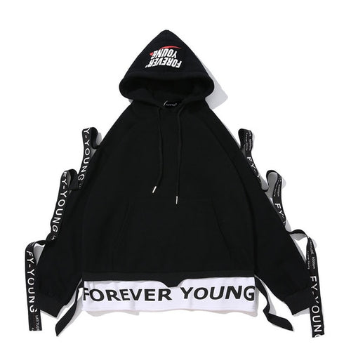 Load image into Gallery viewer, Forever Young Printed Hip Hop Hooded Pullover Sweatshirt-unisex-wanahavit-black-M-wanahavit
