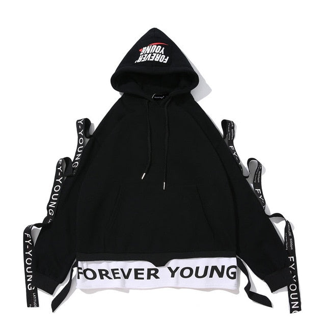 Forever Young Printed Hip Hop Hooded Pullover Sweatshirt-unisex-wanahavit-black-M-wanahavit