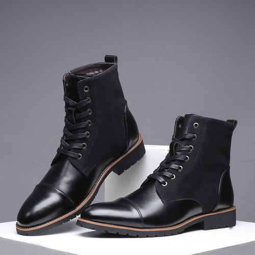 Load image into Gallery viewer, Winter Cowboy Fashion Leather Military Boots-men-wanahavit-Black Boots-11-wanahavit
