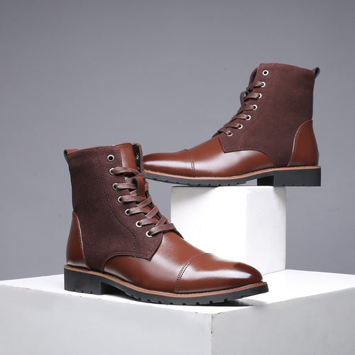 Load image into Gallery viewer, Winter Cowboy Fashion Leather Military Boots-men-wanahavit-Brown Boots-11-wanahavit
