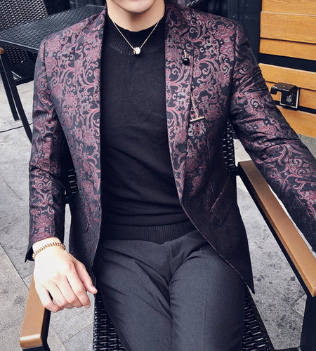 Stylish Baroque Fancy Slim Fit Blazer-men-wanahavit-Red-M-wanahavit