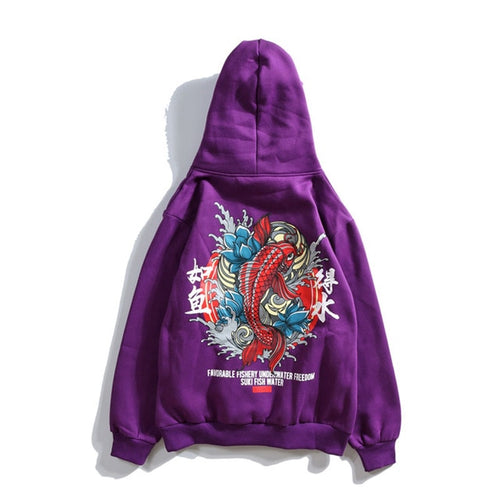 Load image into Gallery viewer, Fish Chinese Letter Printed Hooded Pullover Sweatshirt-unisex-wanahavit-purple-M-wanahavit
