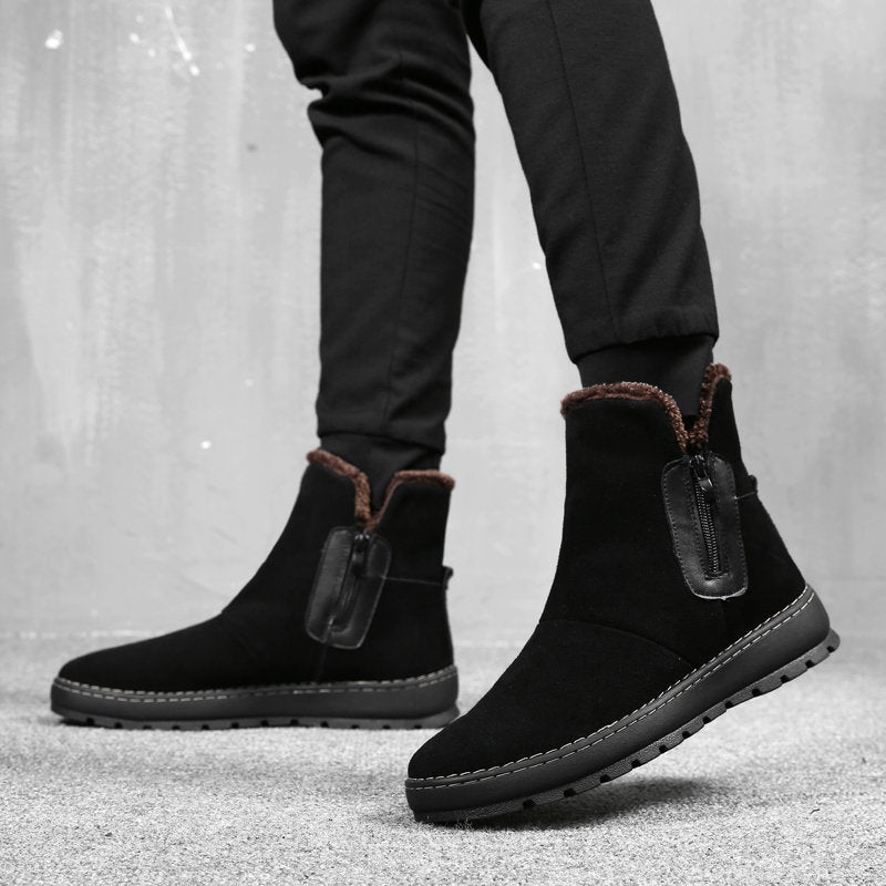 Genuine Leather Side Zipper Winter Rome Boots-men-wanahavit-Black Snow Boots-6-wanahavit