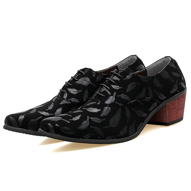 Feather Printed Leather Pointed Toe Formal Oxford Shoe-men-wanahavit-Black High Heels-6-wanahavit