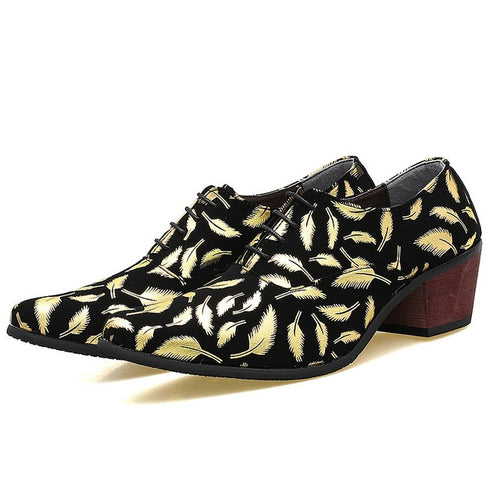 Load image into Gallery viewer, Feather Printed Leather Pointed Toe Formal Oxford Shoe-men-wanahavit-Yellow High Heels-6-wanahavit
