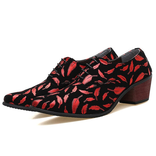 Load image into Gallery viewer, Feather Printed Leather Pointed Toe Formal Oxford Shoe-men-wanahavit-Red High Heels-6-wanahavit
