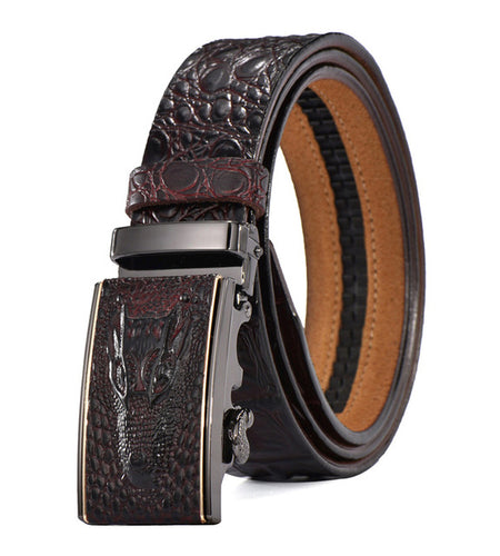 Automatic Genuine Crocodile Textured Leather Belt-men-wanahavit-Cro04A Coffee-105CM-wanahavit