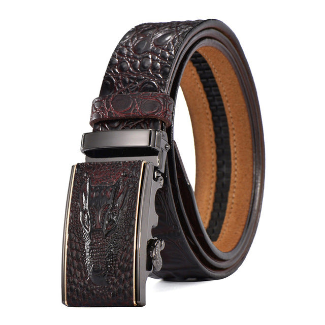 Automatic Genuine Crocodile Textured Leather Belt-men-wanahavit-Cro04A Coffee-105CM-wanahavit