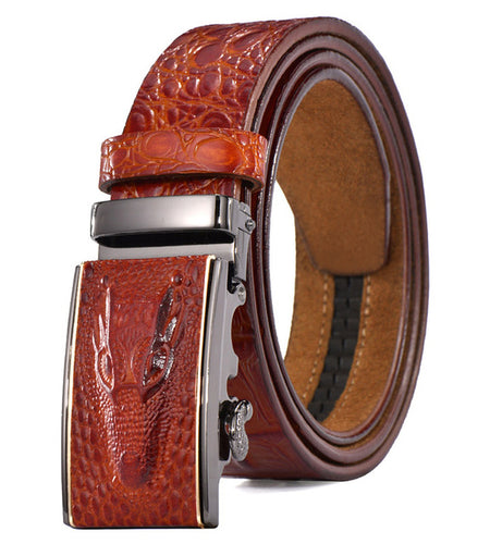 Automatic Genuine Crocodile Textured Leather Belt-men-wanahavit-Cro04A Red-105CM-wanahavit