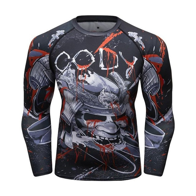 MMA Samurai Mask Print Workout Quick Dry Long Sleeve-men fitness-wanahavit-1-XL-wanahavit