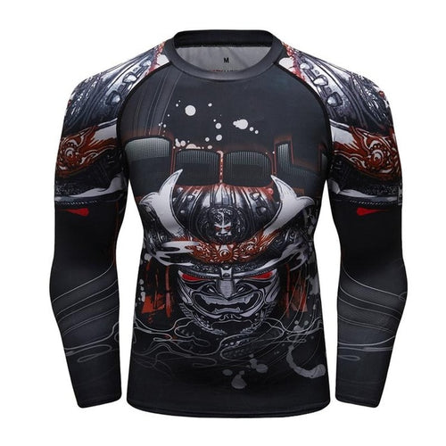 Load image into Gallery viewer, MMA Samurai Mask Print Workout Quick Dry Long Sleeve-men fitness-wanahavit-2-XL-wanahavit
