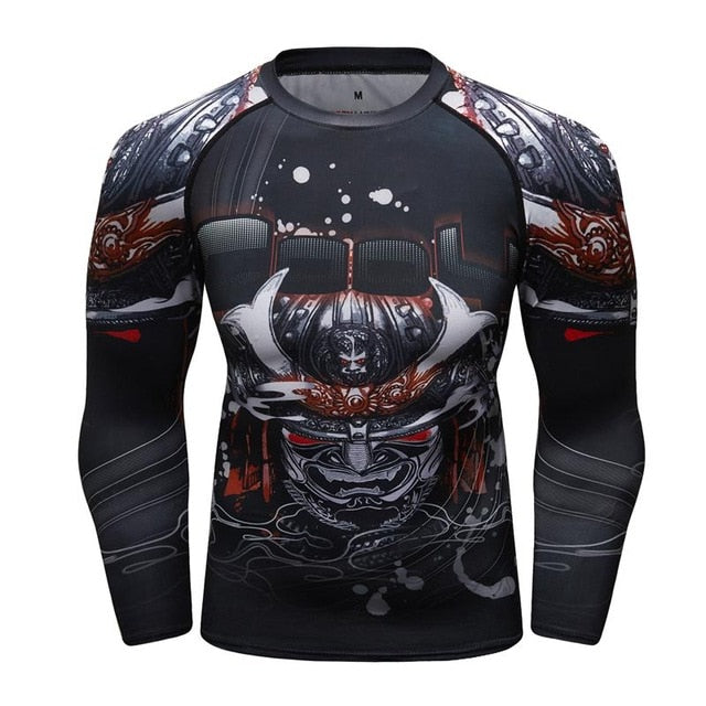 MMA Samurai Mask Print Workout Quick Dry Long Sleeve-men fitness-wanahavit-2-XL-wanahavit