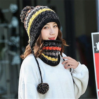 2 Pieces Big Pom Pom Ball Casual Warm Knitted Winter Beanie & Scarf-women-wanahavit-1-wanahavit