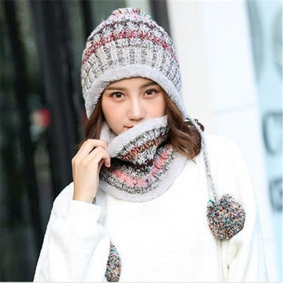 2 Pieces Big Pom Pom Ball Casual Warm Knitted Winter Beanie & Scarf-women-wanahavit-6-wanahavit