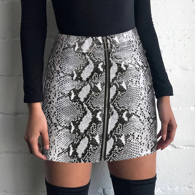 White Snake Skin Printed Leather Skirt-women-wanahavit-white-L-wanahavit