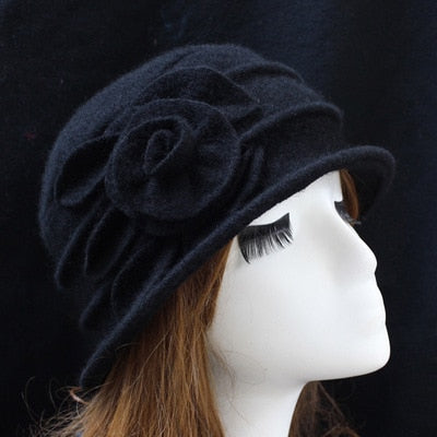 Load image into Gallery viewer, Rose Wool Fedora Dome Casual Warm Knitted Winter Beanie-women-wanahavit-Black-wanahavit
