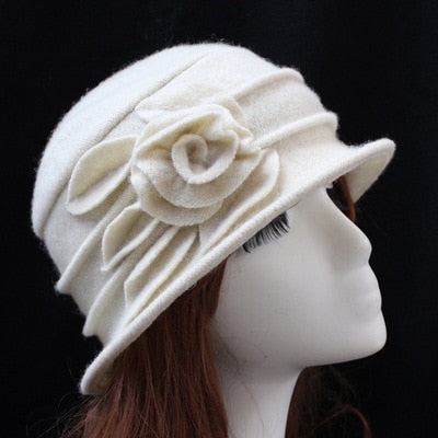 Rose Wool Fedora Dome Casual Warm Knitted Winter Beanie-women-wanahavit-white-wanahavit