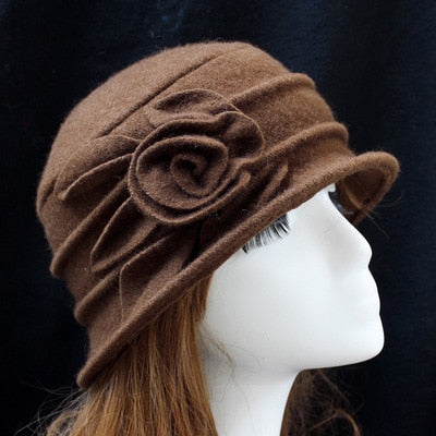 Rose Wool Fedora Dome Casual Warm Knitted Winter Beanie-women-wanahavit-coffee-wanahavit