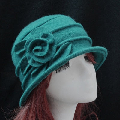 Load image into Gallery viewer, Rose Wool Fedora Dome Casual Warm Knitted Winter Beanie-women-wanahavit-turquoise green-wanahavit
