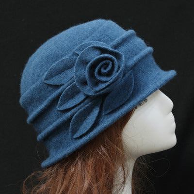 Load image into Gallery viewer, Rose Wool Fedora Dome Casual Warm Knitted Winter Beanie-women-wanahavit-peacock blue-wanahavit
