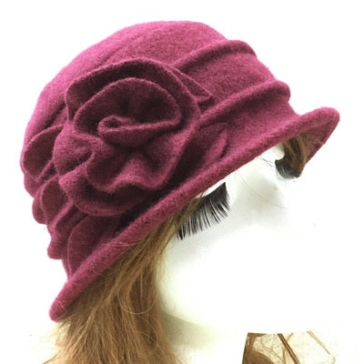 Load image into Gallery viewer, Rose Wool Fedora Dome Casual Warm Knitted Winter Beanie-women-wanahavit-wine red-wanahavit
