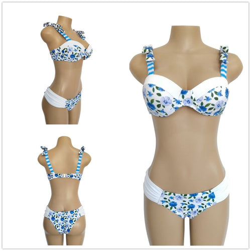 Load image into Gallery viewer, Vintage Retro Sexy Ribbon Strapped Bikini-women fitness-wanahavit-Blue Flower-XL-wanahavit
